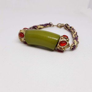 NEW Anthropologie Green Stone Bracelet Chain Red